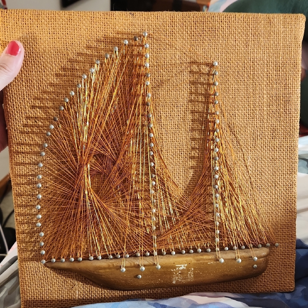 Vintage Handcrafted Copper String Art Sailboat Decor